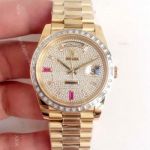 Swiss Peplica Rolex Presidential 2836 Watch Day Date II Ruby Dial with Baguettes